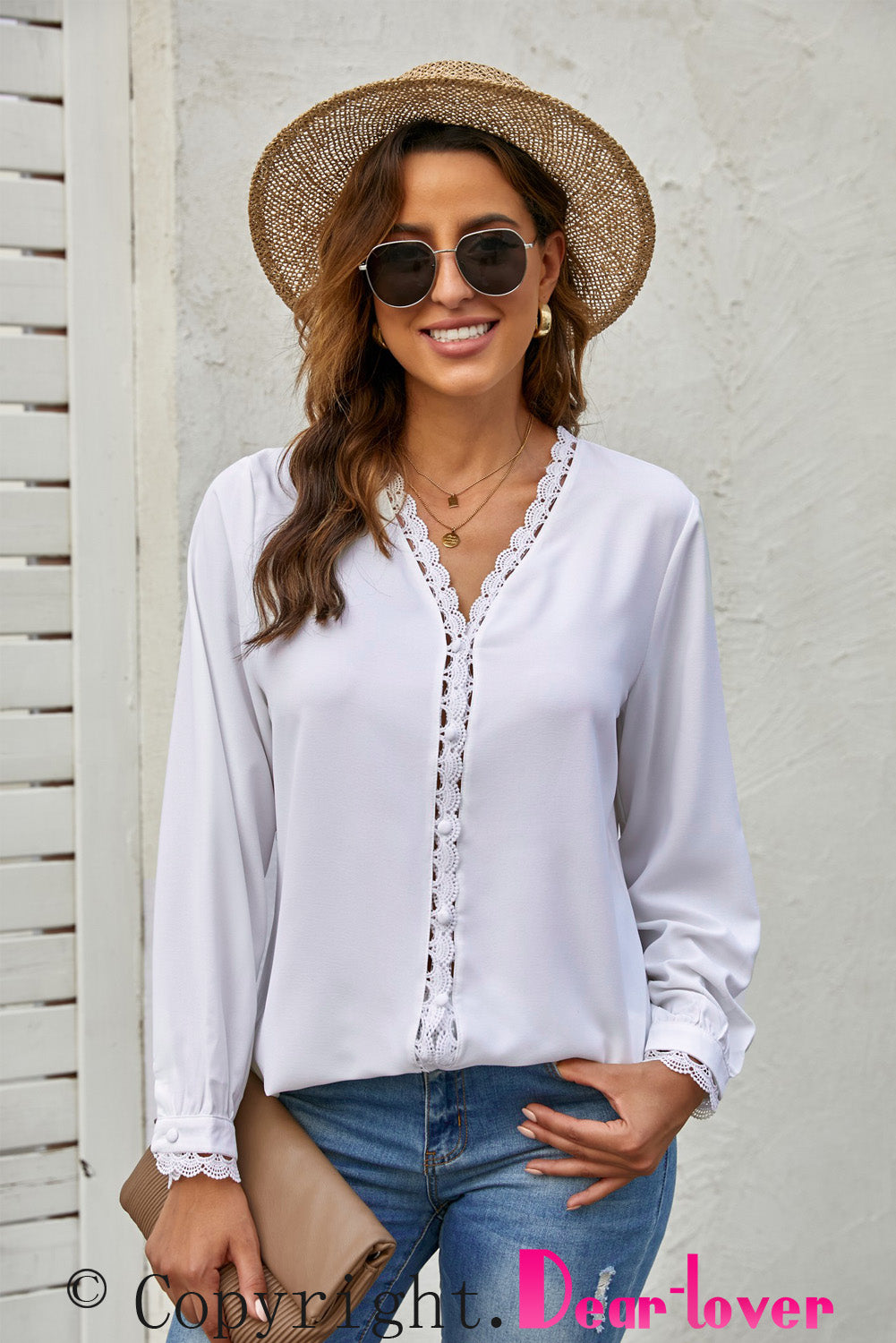 Lace Crochet Buttoned Long Sleeve Shirt