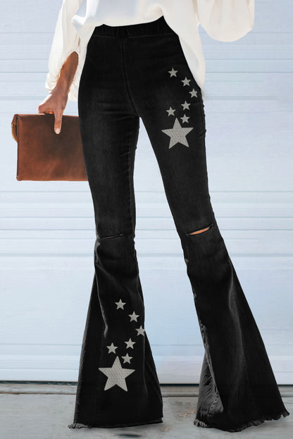 Pantalones de mezclilla con parte inferior de campana desgastada multicolor