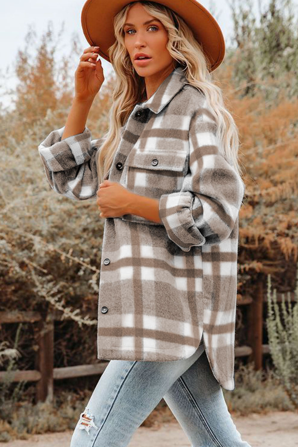 Veste à carreaux avec poche pour femme