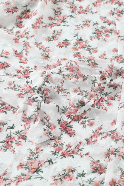 Floral Print Drawstring Long Bell Sleeve Blouse