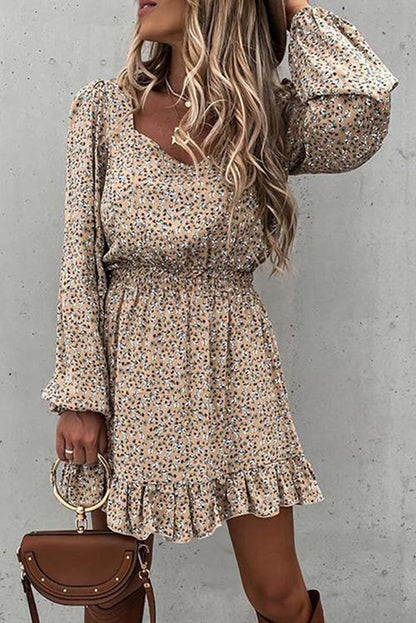 Graceful Elastic Waist Ruffled Floral Dress