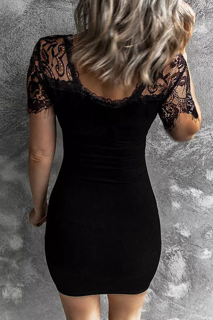 Lace Sleeve Ribbed Bodycon Dress