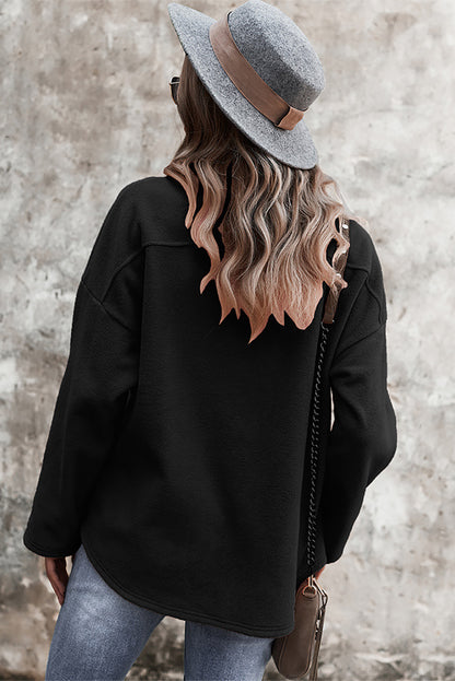 Army Green Turn Down Collar Pocket Button Closure Warm Coat