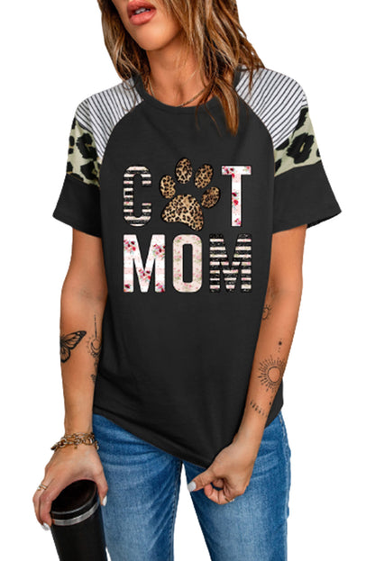 Camiseta de mujer de manga corta con estampado de leopardo a rayas