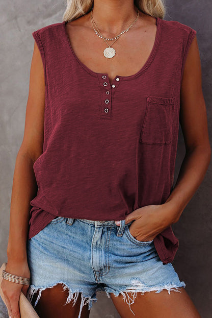 Camiseta sin mangas con cuello redondo y botones a presión con bolsillo