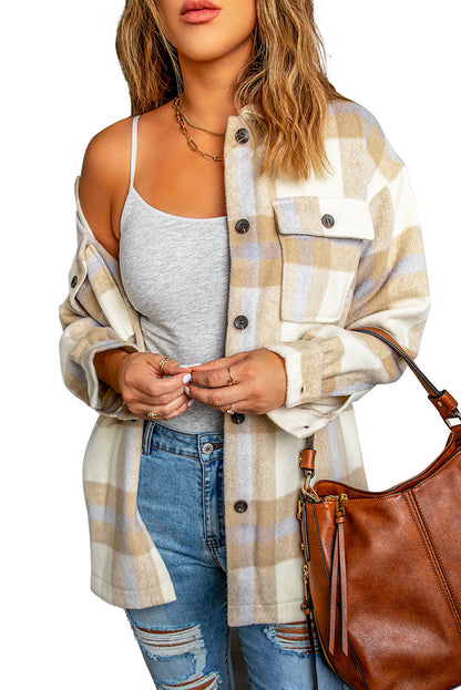 Veste à carreaux avec poche pour femme