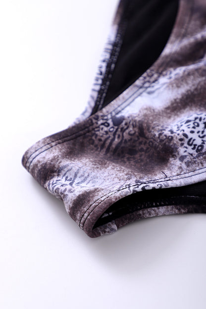 Maillot de bain une pièce plongeant à imprimé floral et treillis 