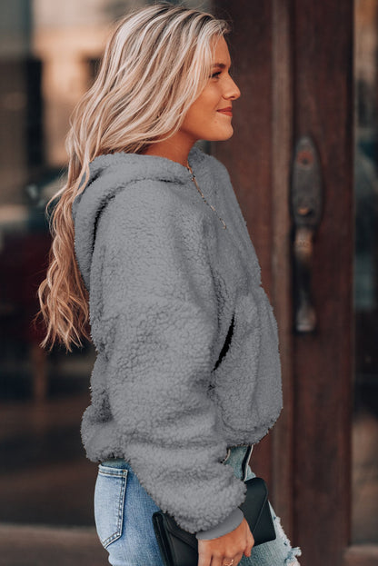 Sweat-shirt à capuche zippé 1/4 en sherpa avec kangourou