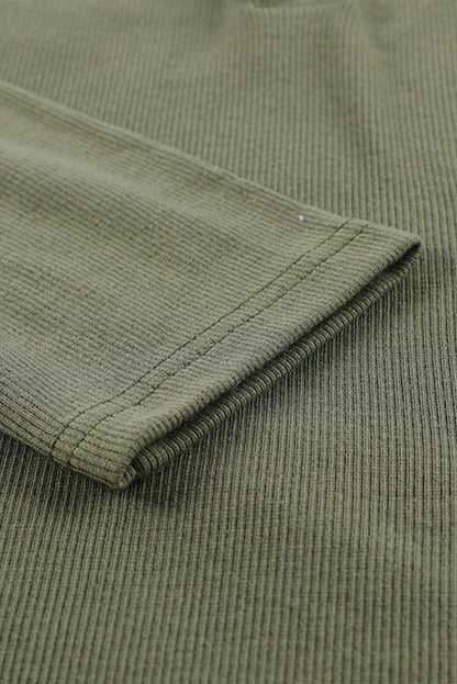 U Neck Button Knit Long Sleeve Top