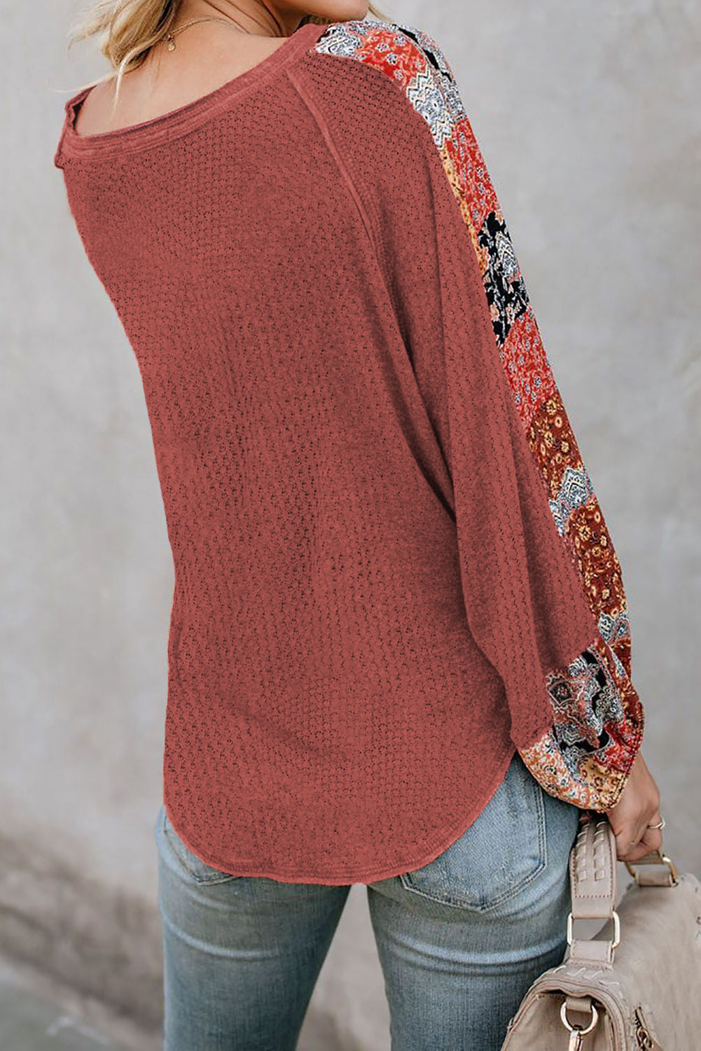 Blusa de punto gofrado con empalme de leopardo