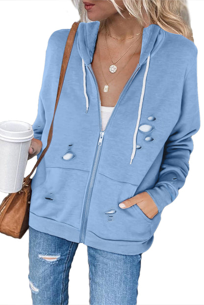 Sweat à capuche avec poche zippée déchirée 