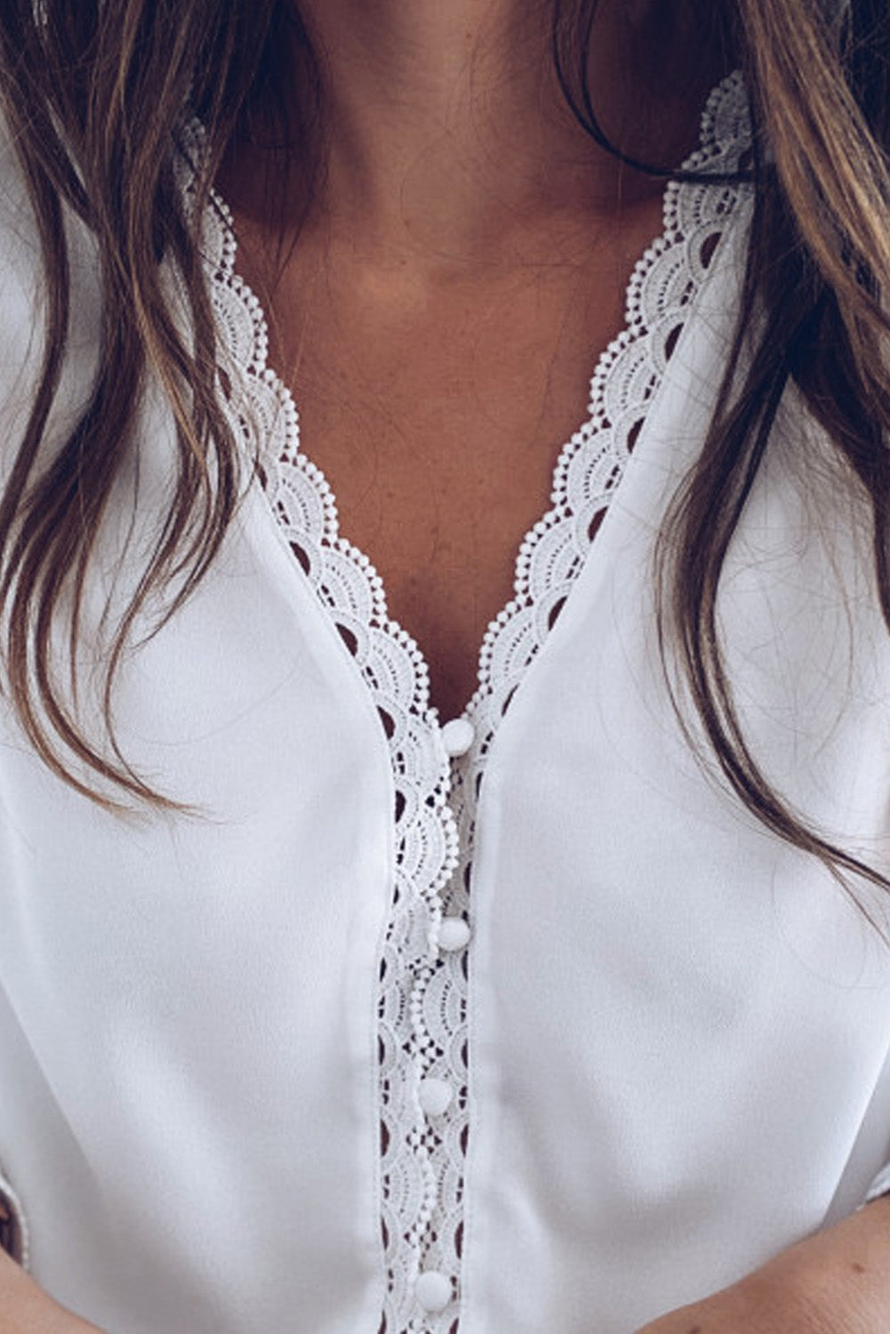 Lace Crochet Buttoned Long Sleeve Shirt