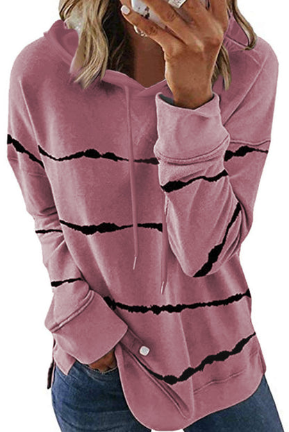 Sweat à capuche rayé tie-dye avec cordon de serrage et fente latérale