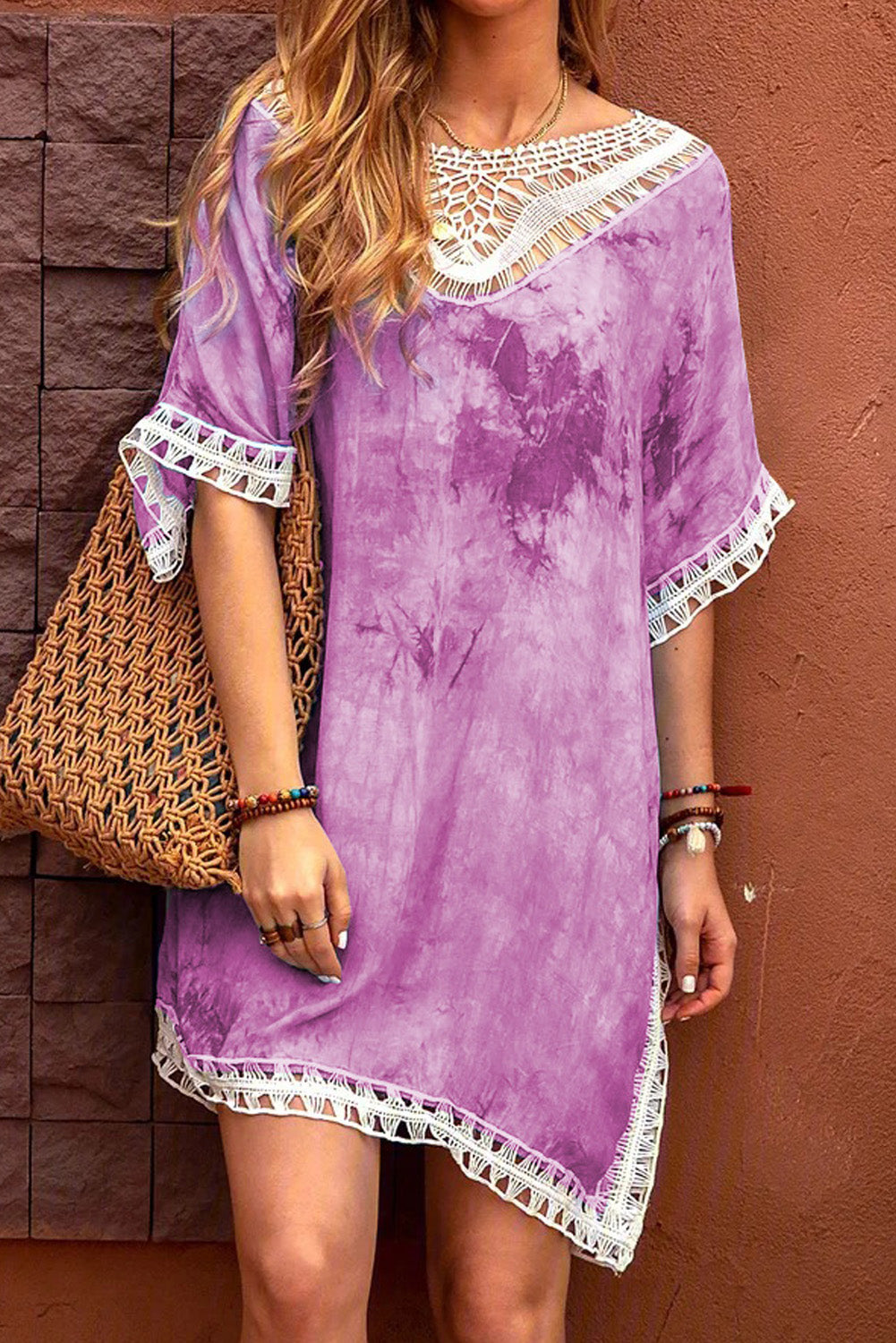 Vestido de playa teñido anudado a crochet 