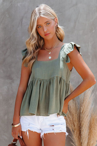 Haut babydoll kaki à épaules flottantes