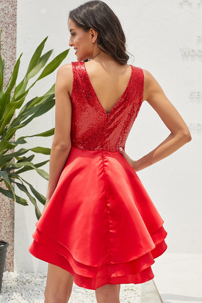 Vestido skater de varias capas con lentejuelas doradas rosadas Heart Broken