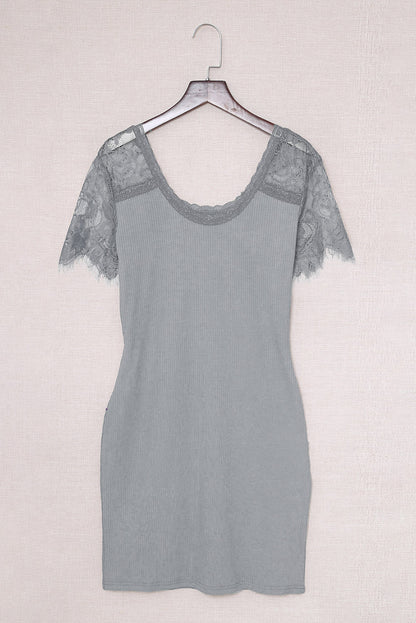 Lace Sleeve Ribbed Bodycon Dress