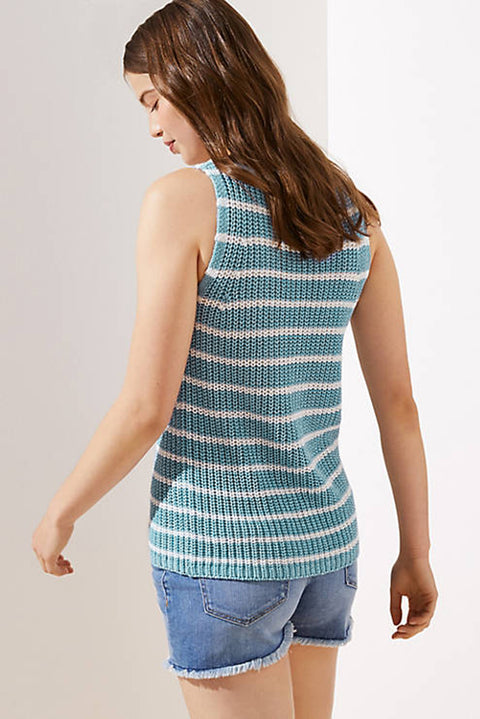 Striped V Neck Sleeveless Knitted Tank Top
