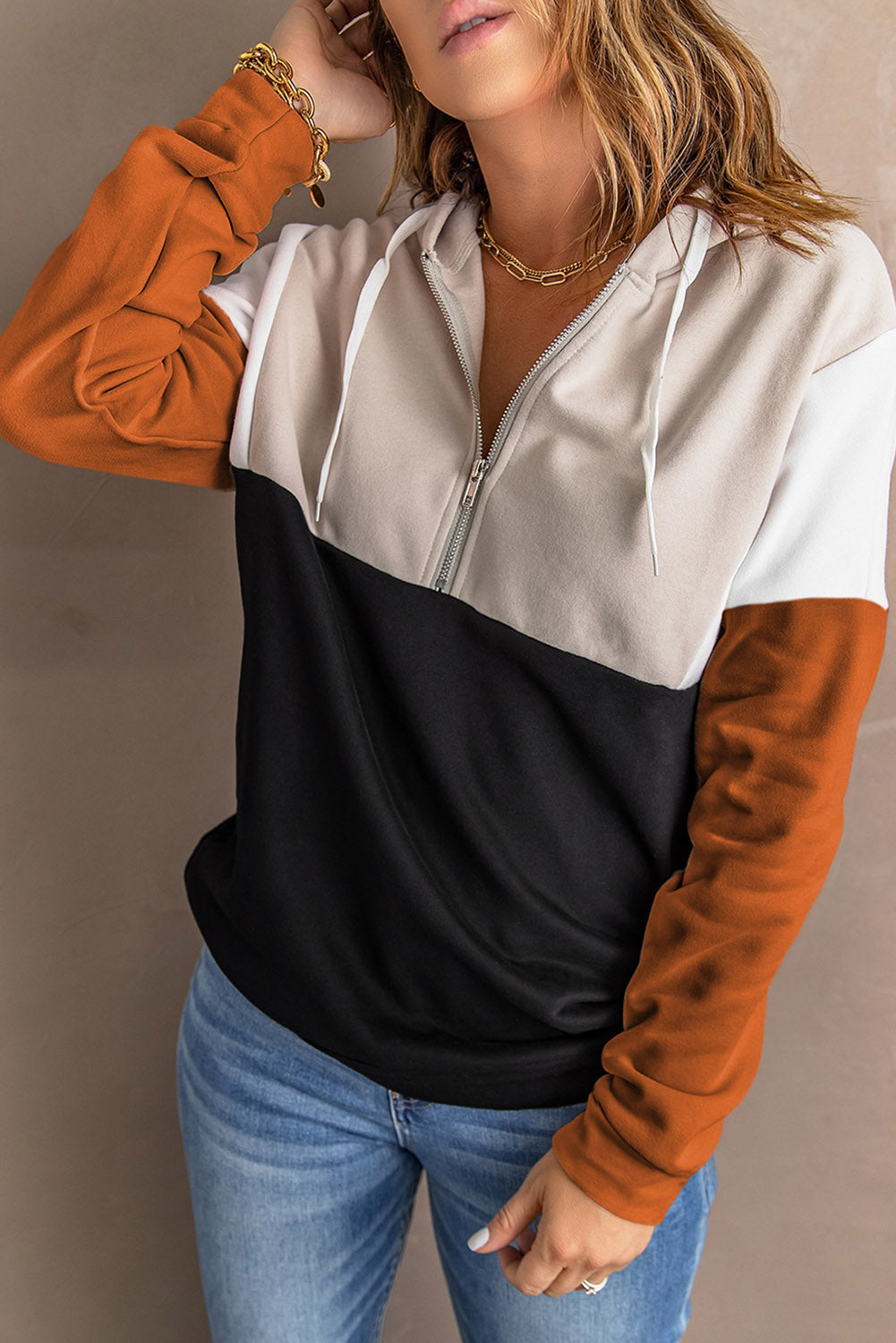 Sweat à capuche zippé colorblock