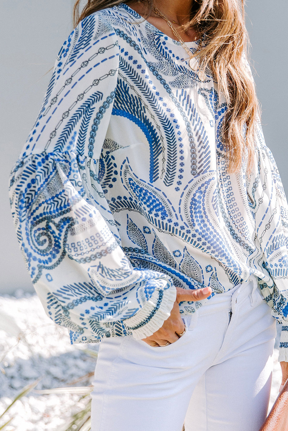 Haut imprimé à manches lanternes