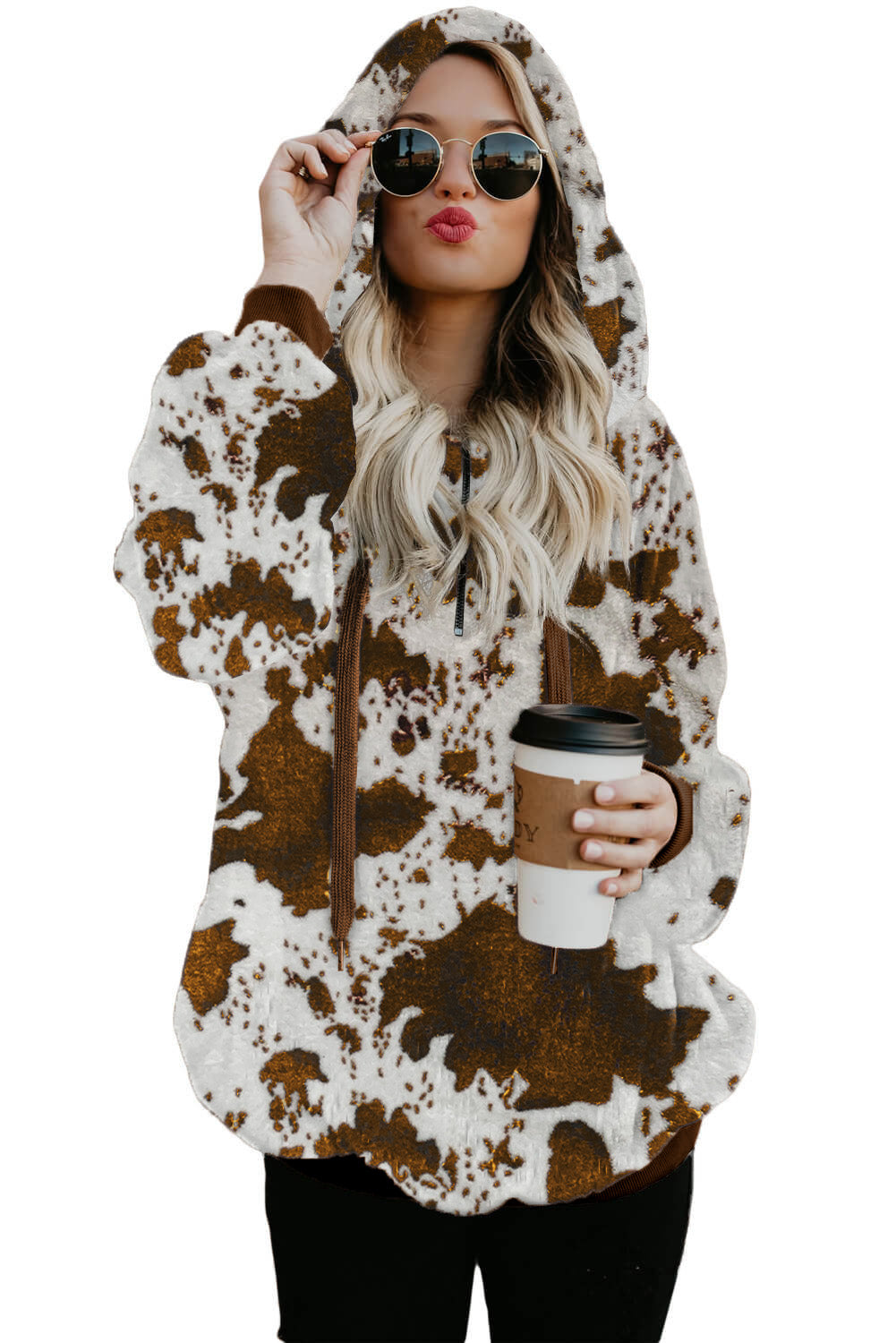 Camo Print Warm Furry Pullover Hoodie