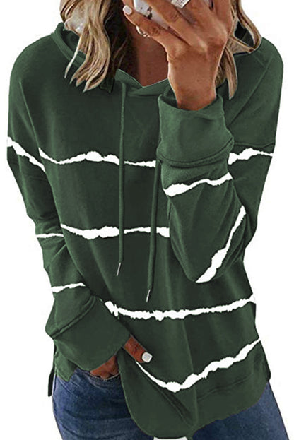 Sweat à capuche rayé tie-dye avec cordon de serrage et fente latérale