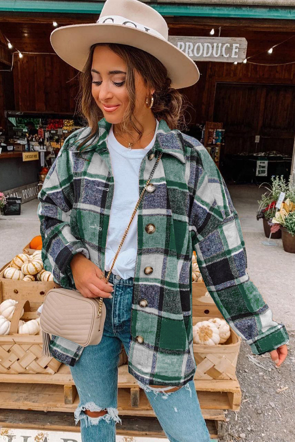 Plaid Print Buttoned Shirt Jacket