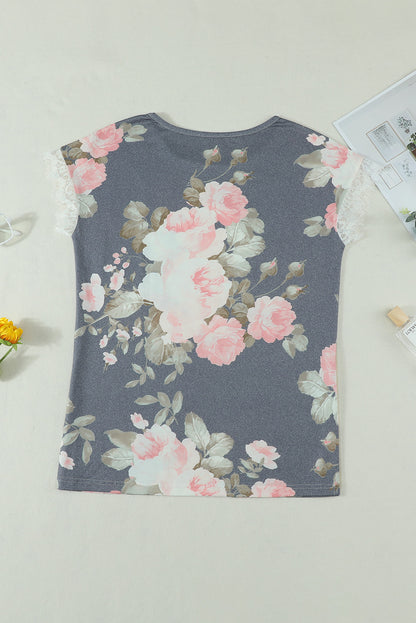 Camiseta Gris Estampado Floral