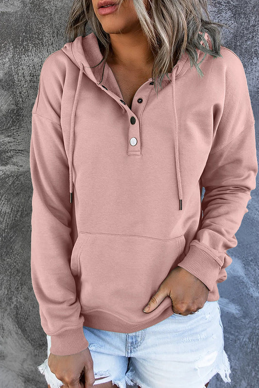 Snap Button Pullover Hoodie with Pocket