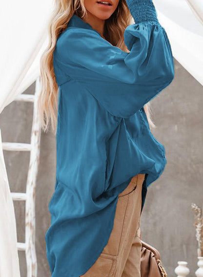 Billowy Sleeves Pocketed Shirt - HannaBanna Clothing