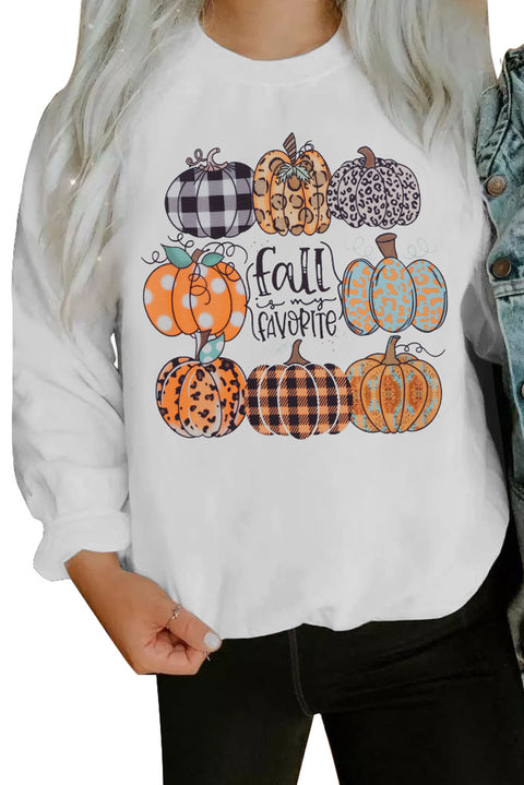 Plaid Leopard Polka Dot Pumpkin Print Pullover Sweatshirt