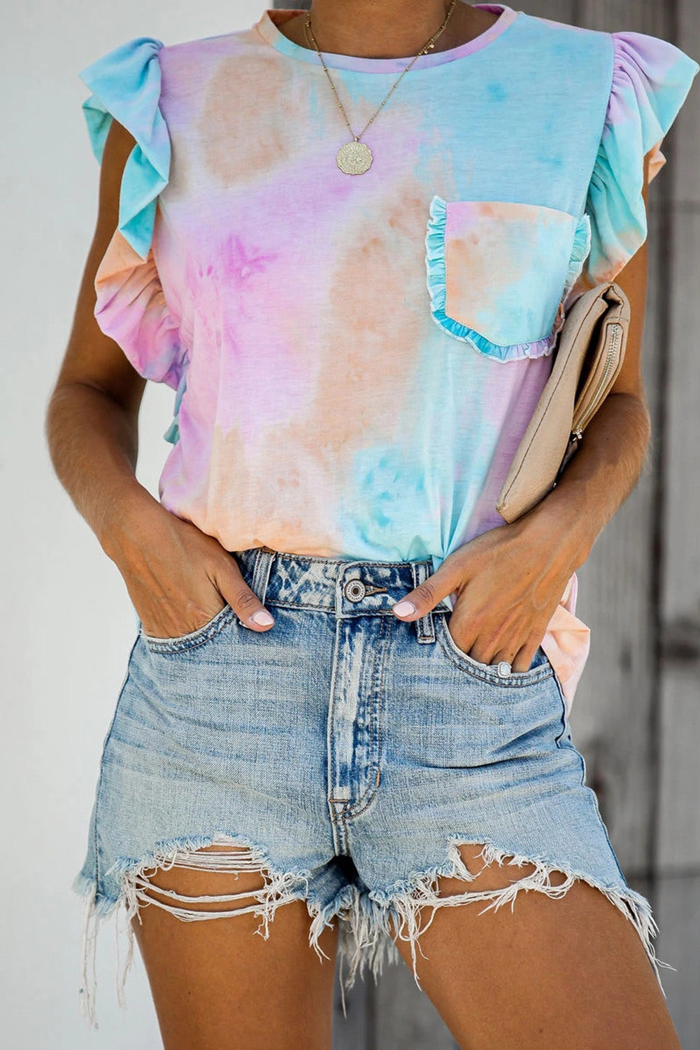 T-shirt à manches courtes et volants imprimés