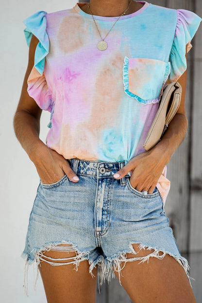 T-shirt à manches courtes et volants imprimés