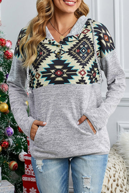 Tribal Geometric Print Hoodies with Pocket