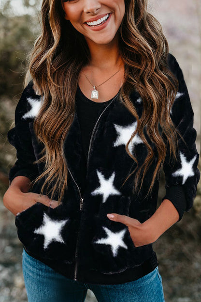 Manteau polaire à capuche et poches zippées à imprimé camouflage 