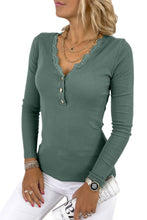 Lace Splicing Buttons V Neck Long Sleeve Top