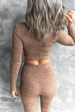 Ribbed Knit Long Sleeve Crop Top and Pants Two Piece Set