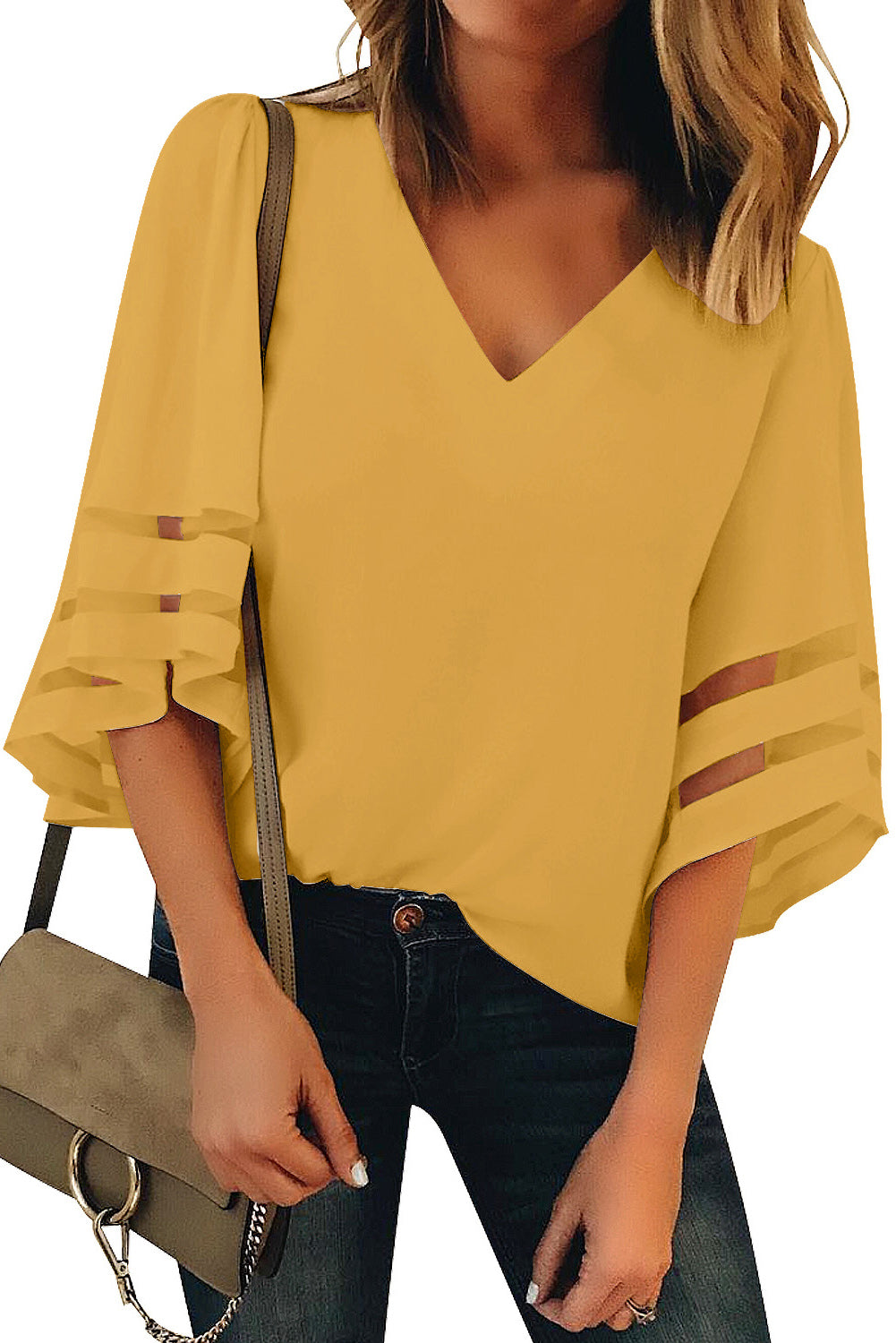 Flare Sleeve V Neck Loose Blouse