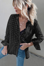 Long Sleeve Eyelet Floral Pattern Hollow-out Shirt