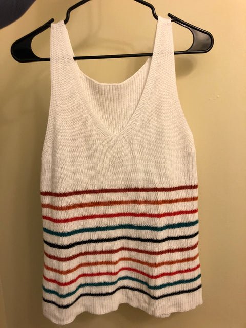 Multicolor Stripes White Knit Tank Top