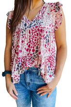 Spotted Print Ruffled V Neck Tank Top