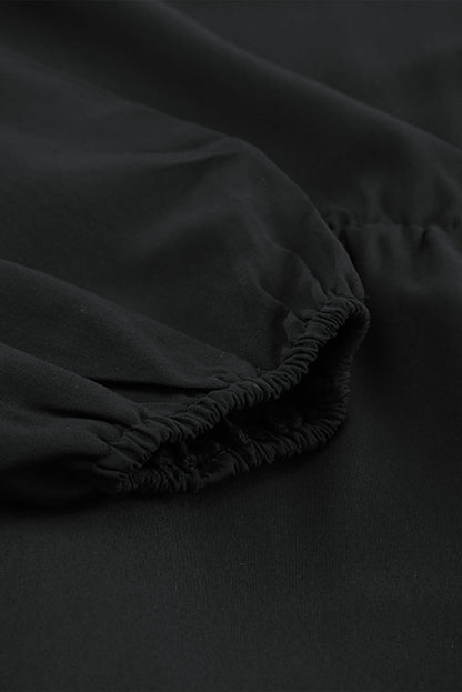 Khaki Bubble Sleeve Split Neck Ruffle Tunic Dress