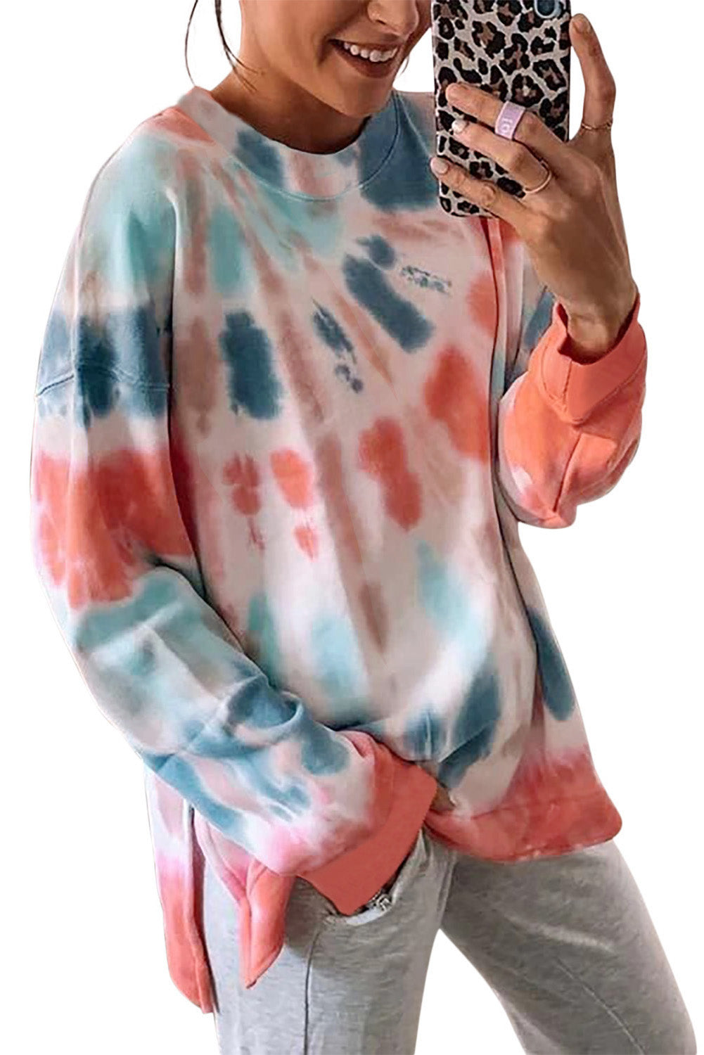 Sweat-shirt tie-dye à fentes latérales