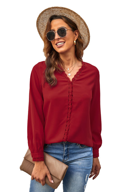 Lace Crochet Buttoned Long Sleeve Shirt