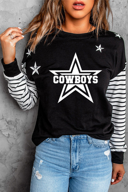Striped Star Print Patchwork Long Sleeve Top