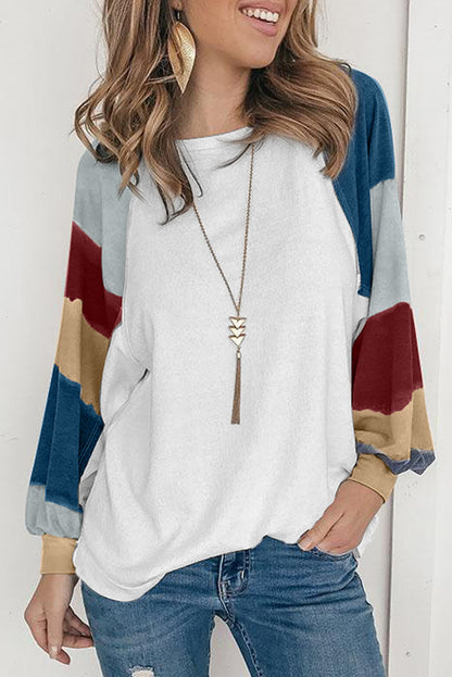 Camisetas holgadas de manga farol con bloque de color