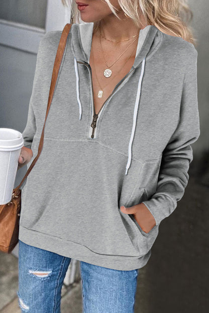 Sweat à capuche à manches longues et demi-fermeture éclair avec poche 