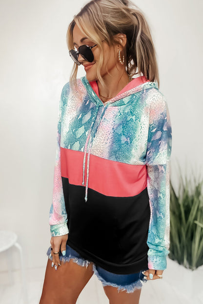 Sweat à capuche colorblock en peau de serpent 