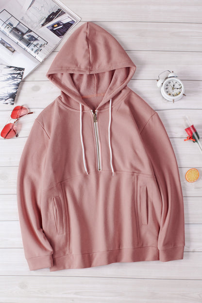 Sweat à capuche à manches longues et demi-fermeture éclair avec poche 