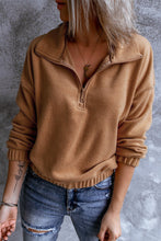 Grey Turn-down Collar Long Sleeve Zipper Fleece Pullover Sweatshirt